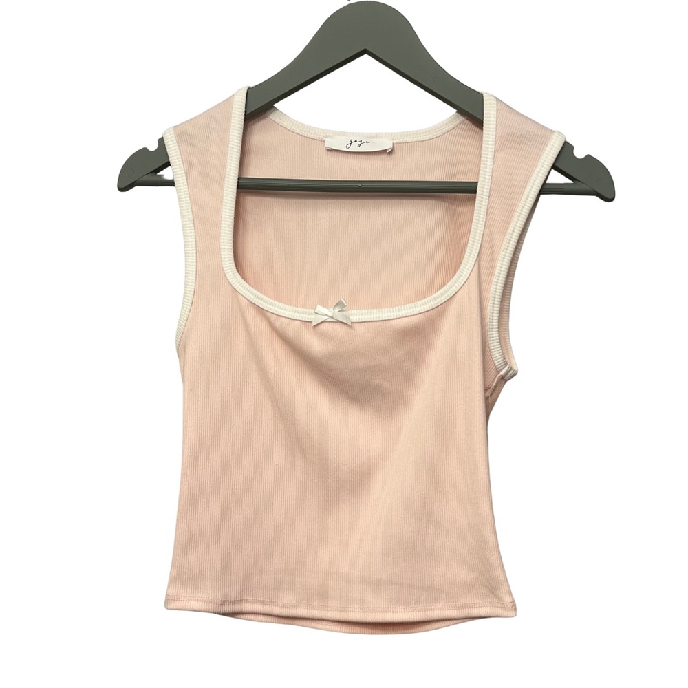 🎀✨ Gaze Cute Pink and White tank with soft white bow detail Size S  Y2K Vibes